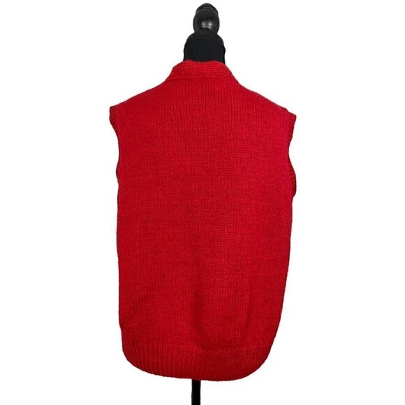 Vintage 90s Red Knit Sailor Style Sweater Vest Soft Pointelle V-Neck Cozy Layer - Picture 3 of 6
